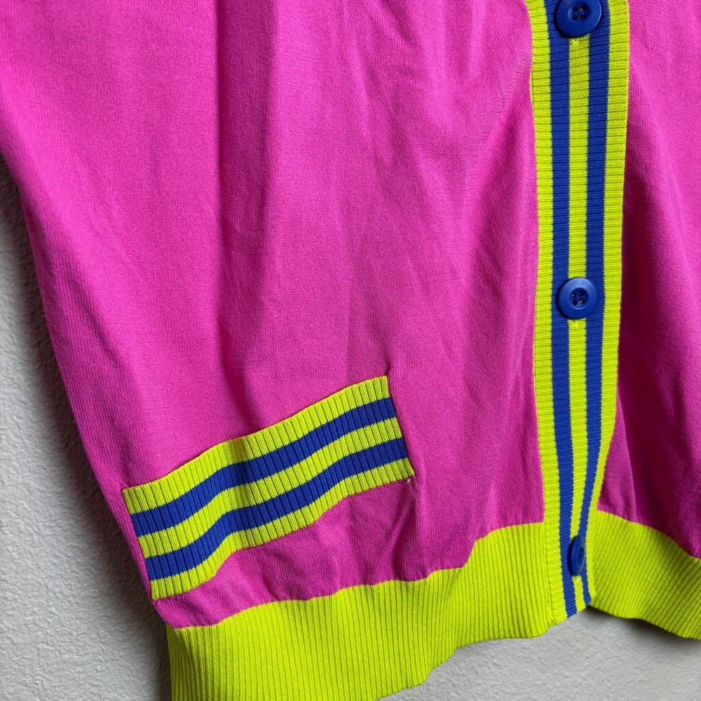 VICTOR GLEMAUD Pink Neon Blue Stripe Colorblock Cardigan Sweater Women's 2X - Picture 5 of 16